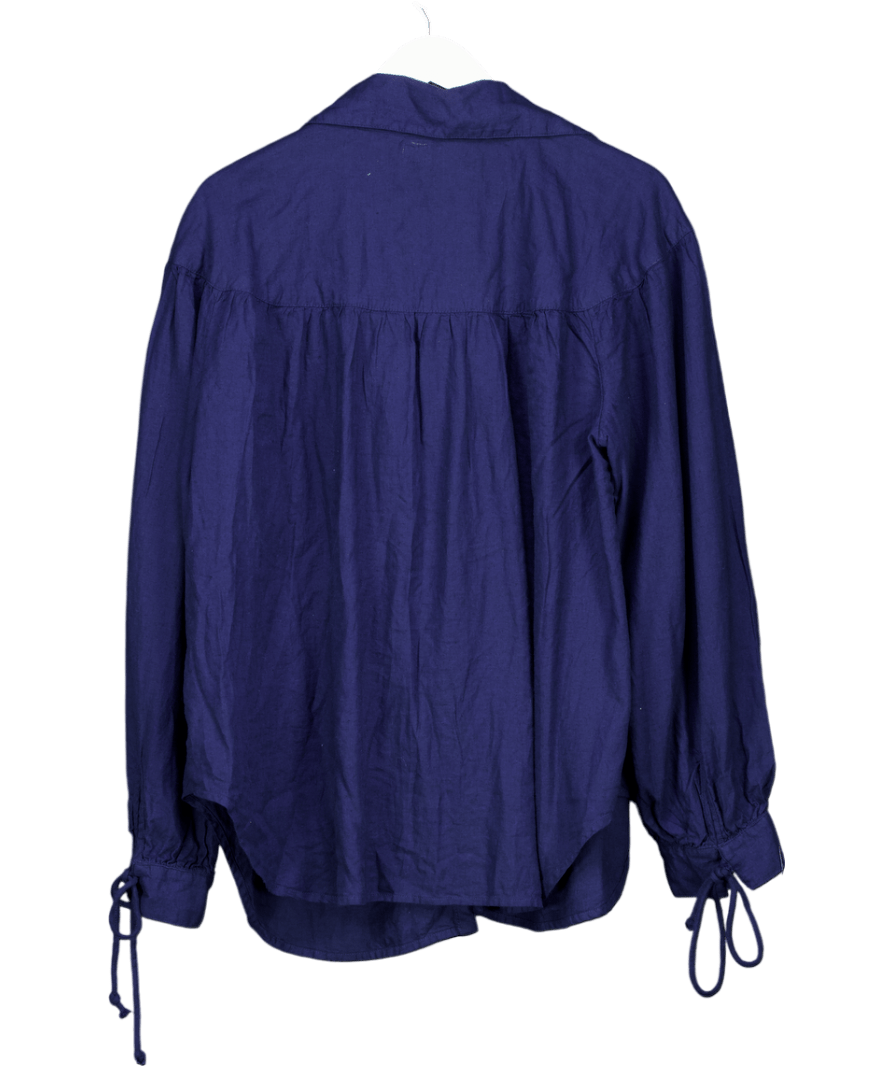 Free People Blue Linen Tie Shirt UK XL - Reliked