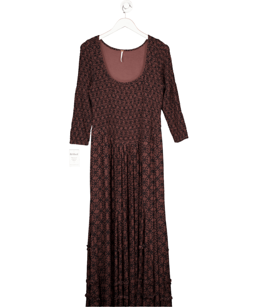 Free People Brown Its Fate Midi Dress UK L - Reliked