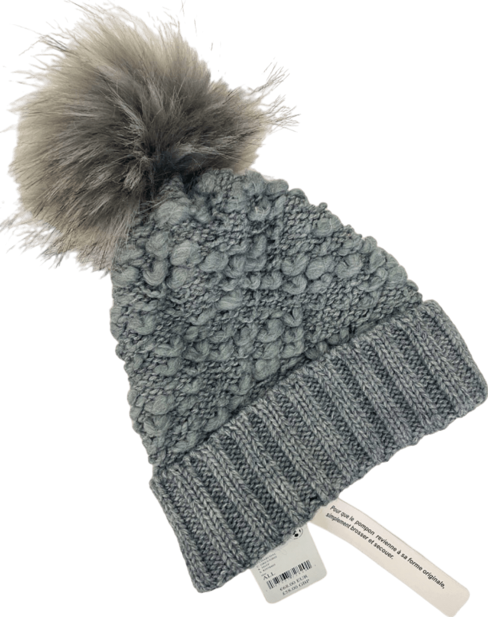 Free People Charcoal Knitted Bobble Hat UK Onesize - Reliked