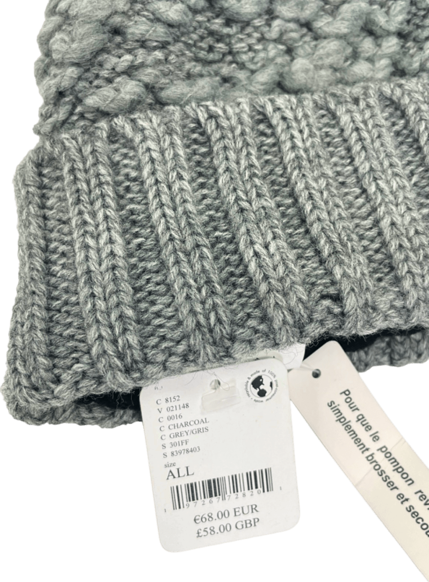 Free People Charcoal Knitted Bobble Hat UK Onesize - Reliked