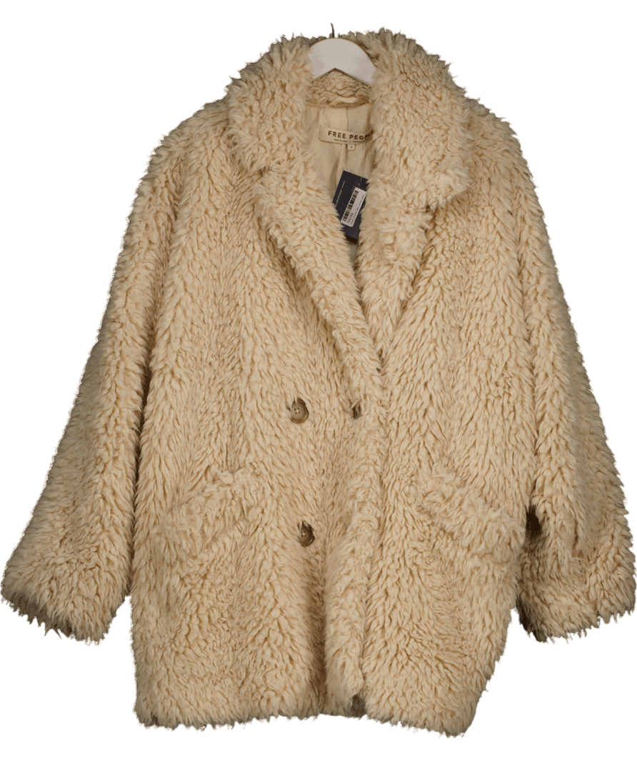 Free People Cream Honeypie Faux Shearling Coat UK S - Reliked
