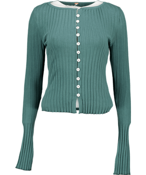 Free People Dark Green Tilly  Long Sleeve Ribbed Cardigan Top UK S