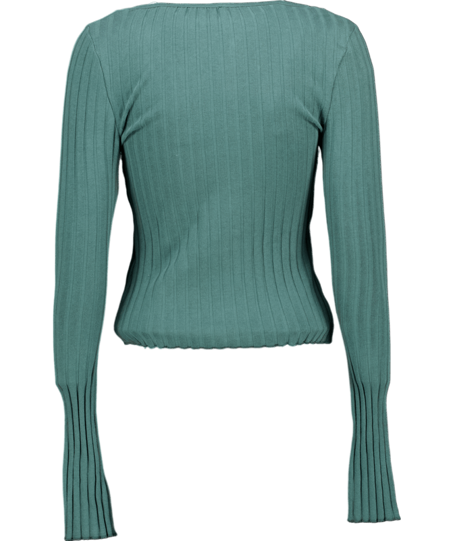 Free People Dark Green Tilly Long Sleeve Ribbed Cardigan Top UK S - Reliked