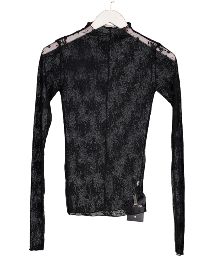 Free People Intimately Black Sheer Lace High Neck Top UK XS - Reliked