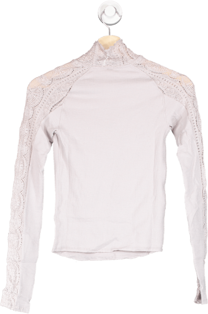 Free People Mauve Lace Detail Ribbed Top XS - Reliked