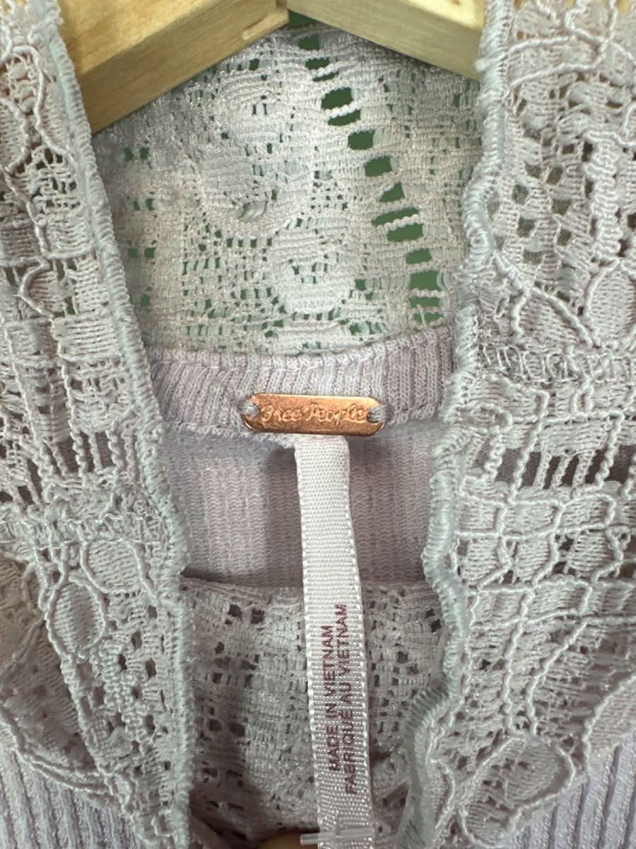 Free People Mauve Lace Detail Ribbed Top XS - Reliked