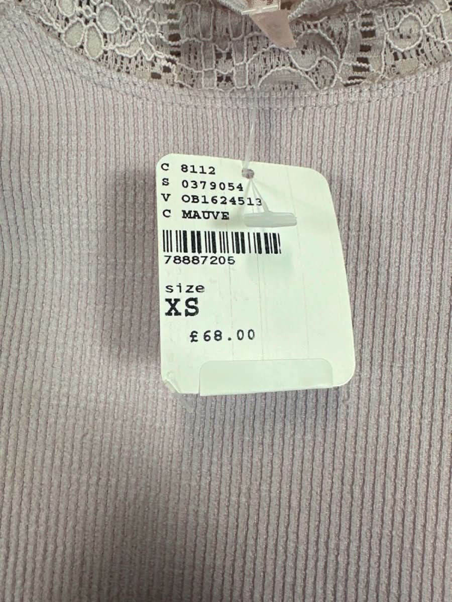 Free People Mauve Lace Detail Ribbed Top XS - Reliked