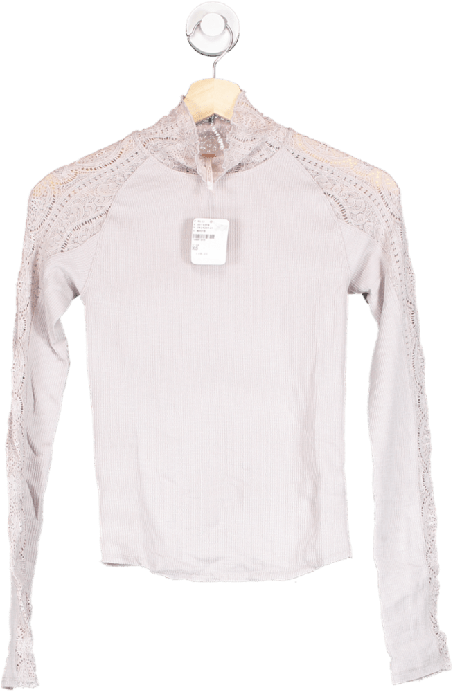 Free People Mauve Lace Detail Ribbed Top XS - Reliked
