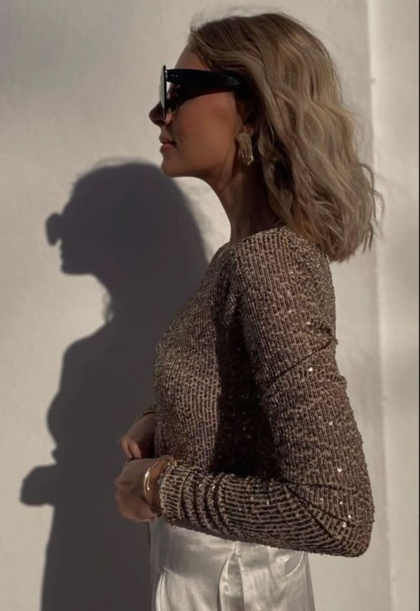 Free People Metallic Gold Rush Long Sleeve UK XS - Reliked