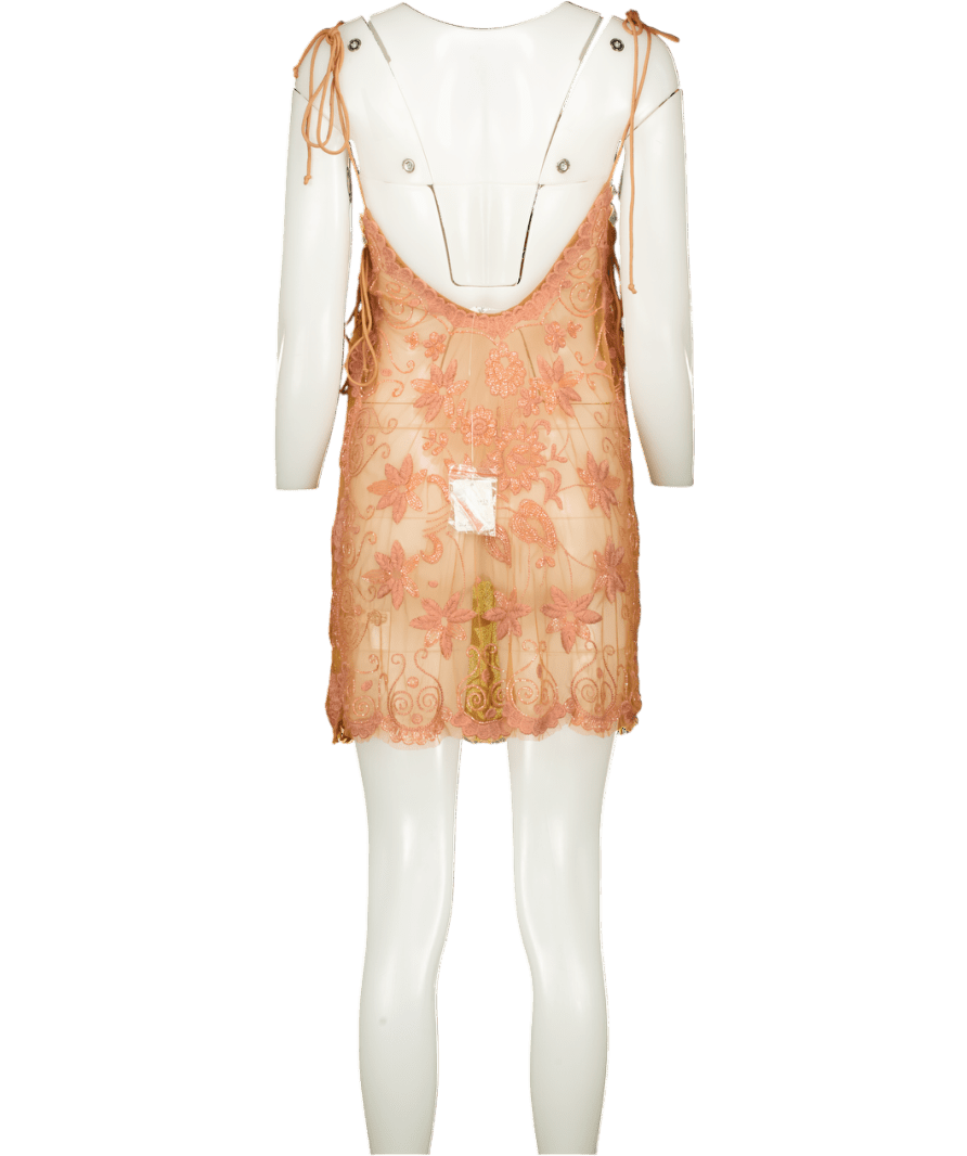 Free People Orange Embellished Mini Slip Dress UK S - Reliked