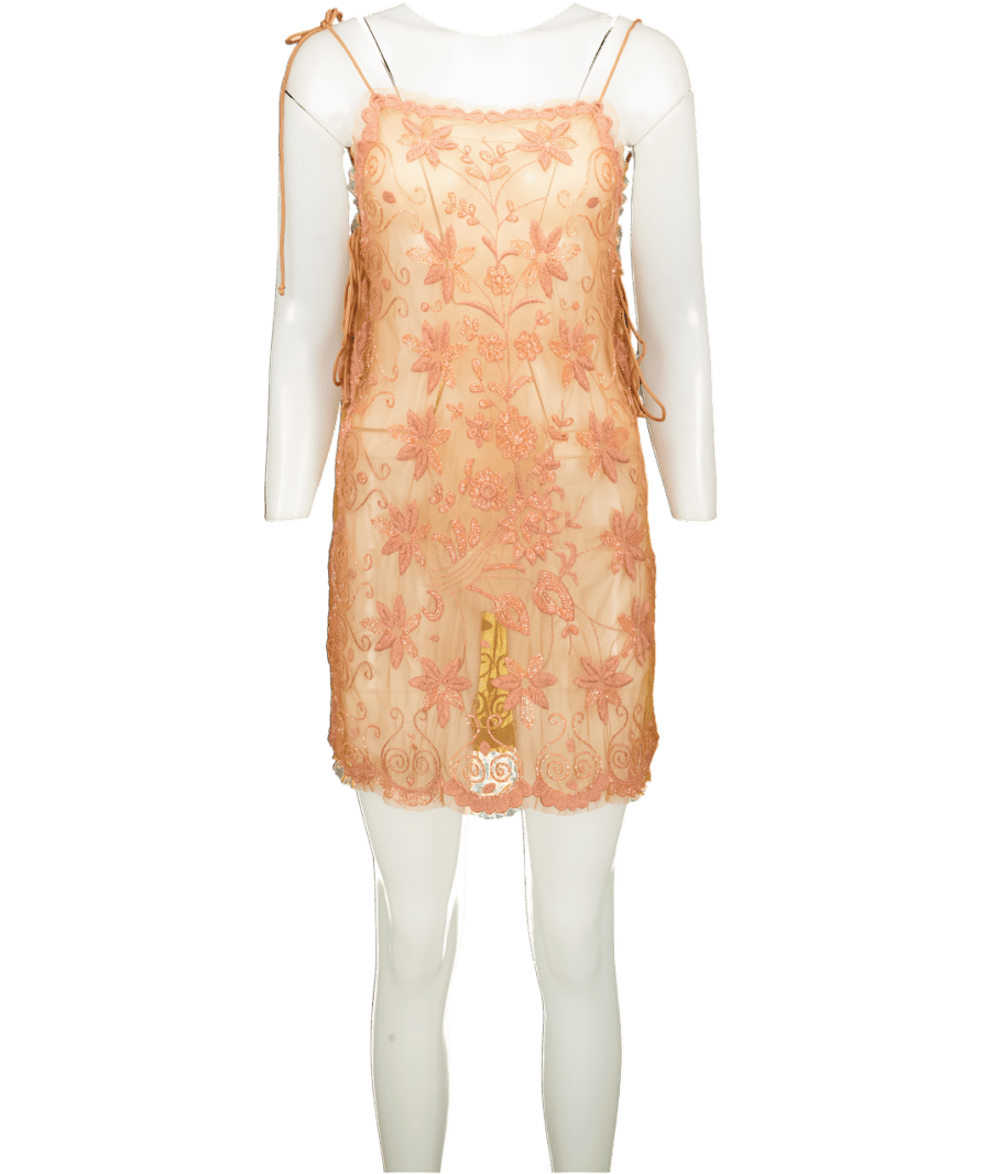 Free People Orange Embellished Mini Slip Dress UK S - Reliked