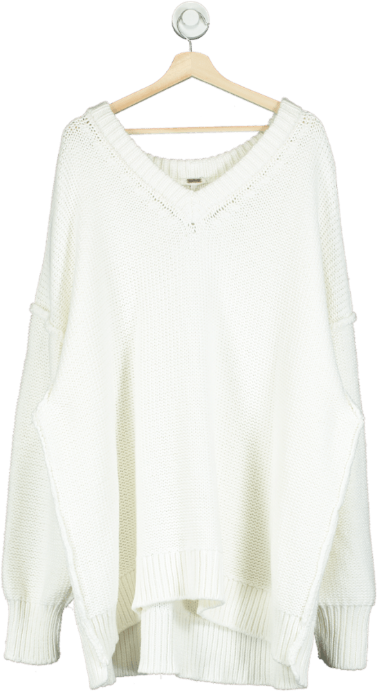 Free People White Alli Cotton Oversize Jumper UK XL - Reliked