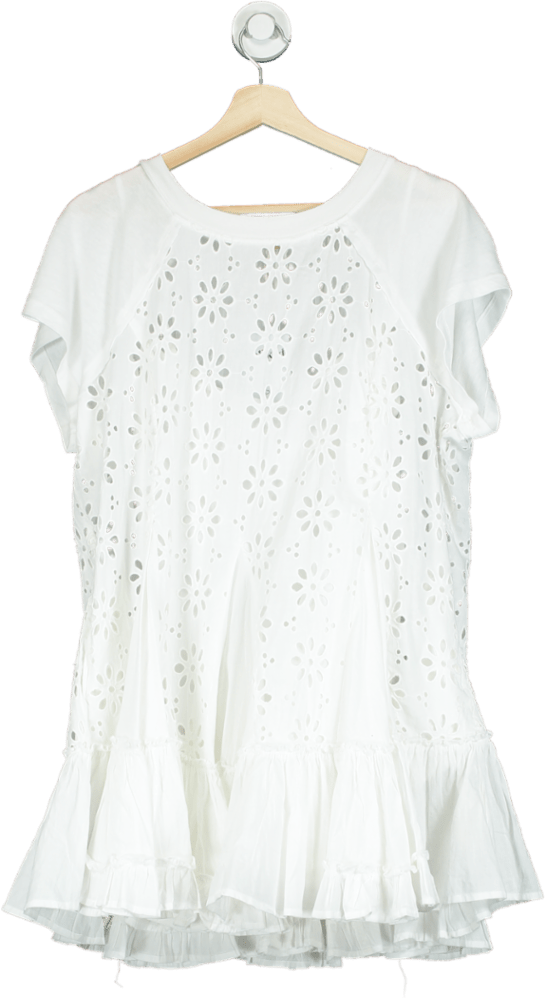 Free People White Floral Cotton Broderie Dress UK M - Reliked