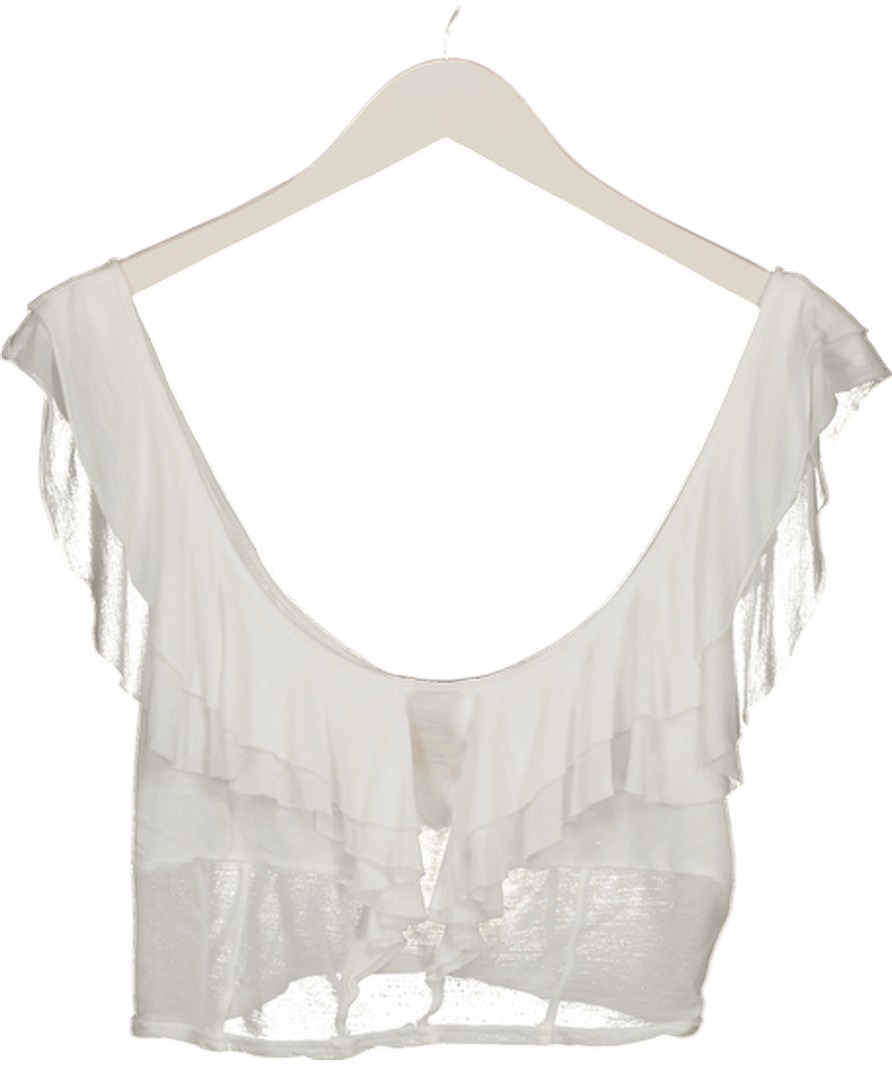 Free People White Frilled Top UK S - Reliked