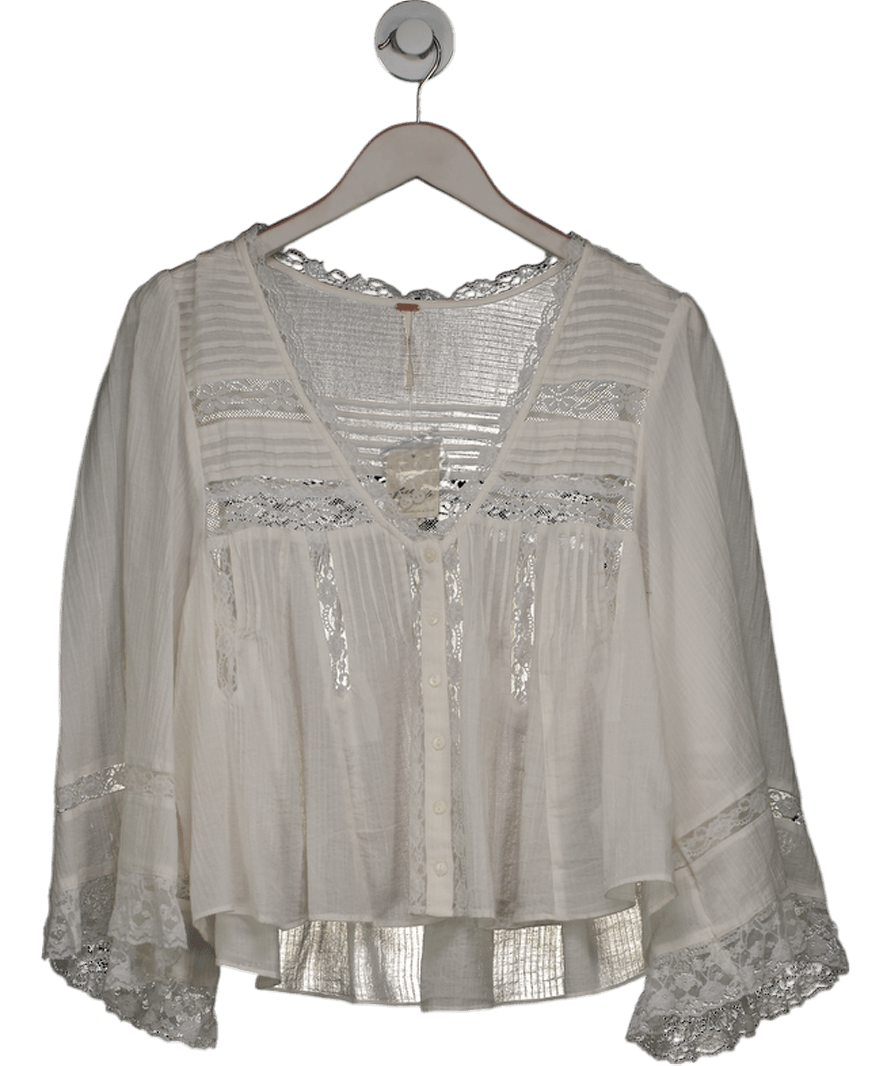 Free People White Rosa Ruffle Top UK M - Reliked