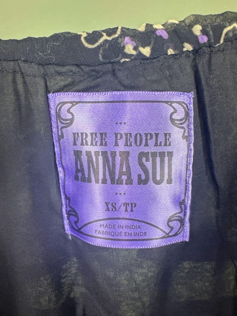 FREE PEOPLE x ANNA SUI ANABELE BIAS DRESS, BLACK GREEN SZ XS - Reliked