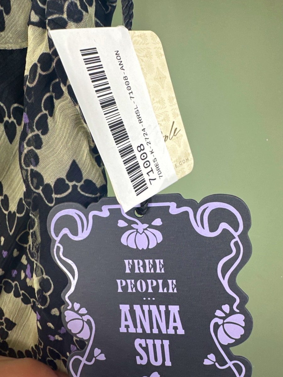 FREE PEOPLE x ANNA SUI ANABELE BIAS DRESS, BLACK GREEN SZ XS - Reliked