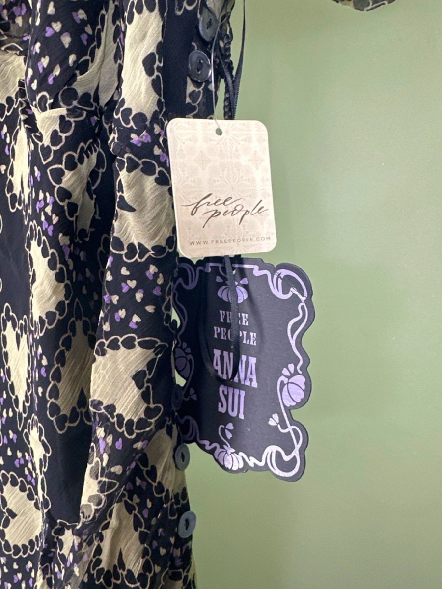 FREE PEOPLE x ANNA SUI ANABELE BIAS heart print DRESS SZ S - Reliked