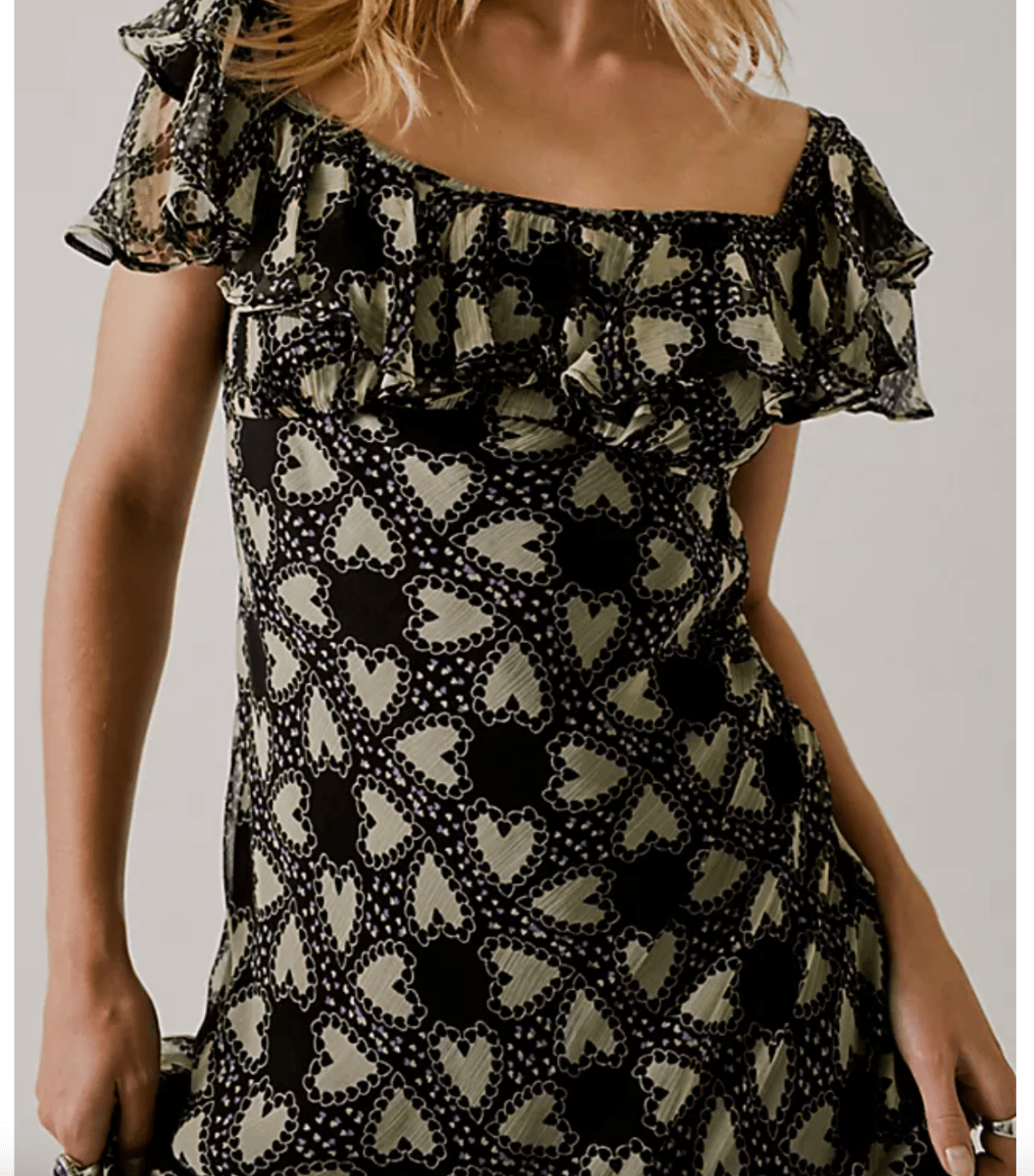 FREE PEOPLE x ANNA SUI ANABELE BIAS heart print DRESS SZ S - Reliked