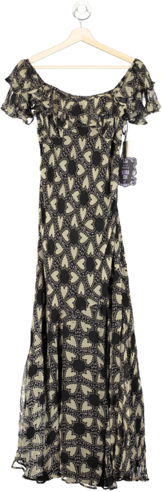 FREE PEOPLE x ANNA SUI ANABELE BIAS heart print DRESS SZ S - Reliked