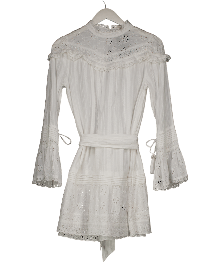 Free People X Spell Exclusive Collection White Broderie Long Sleeve Dress UK S - Reliked