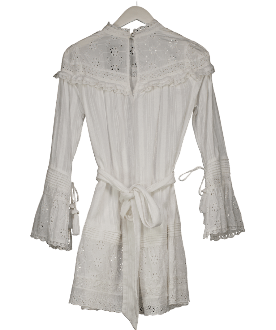Free People X Spell Exclusive Collection White Broderie Long Sleeve Dress UK S - Reliked