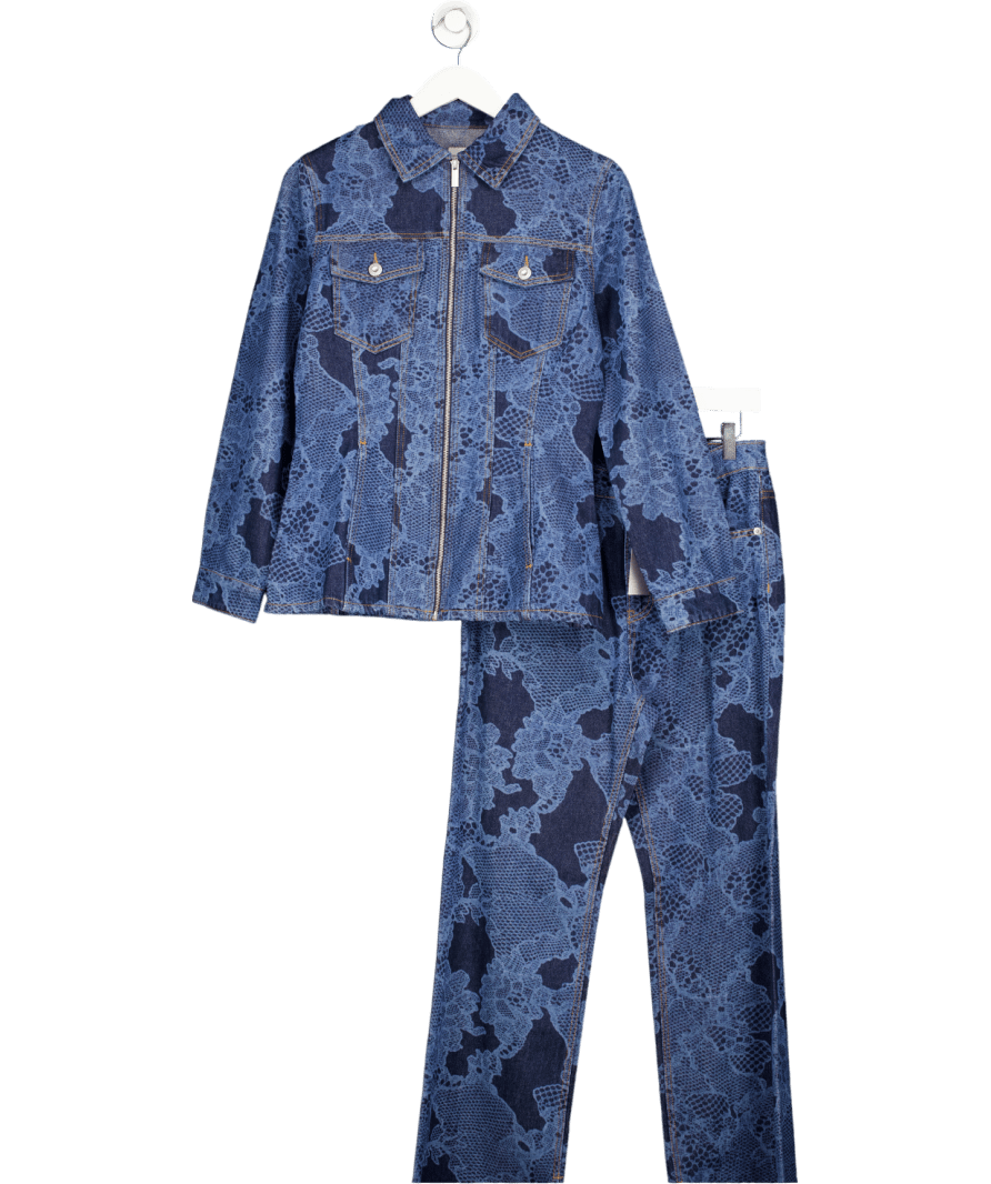 French Connection 2 - piece Set Blue Jennie Lace Print Denim Jacket ( Uk S) And Jeans UK 10 - Reliked