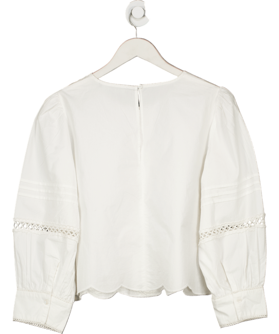 French Connection Alissa Cotton Broderie Crop Blouse In White UK L - Reliked