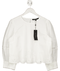 French Connection Alissa Cotton Broderie Crop Blouse In White UK L - Reliked