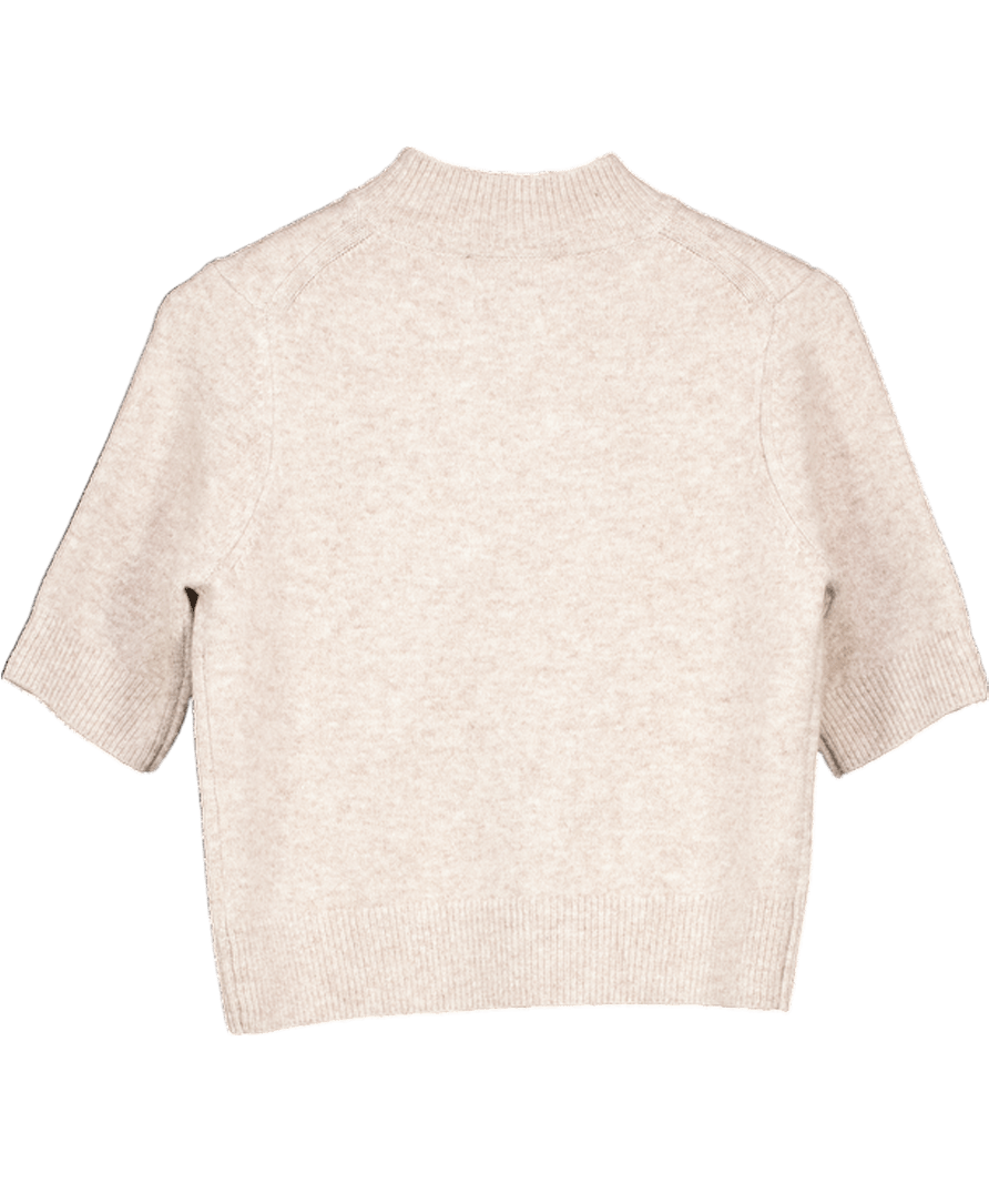 French Connection Beige Kezia Recycled Short Sleeve Mock Neck Jumper UK 10 - Reliked