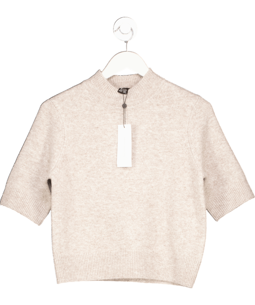 French Connection Beige Kezia Recycled Short Sleeve Mock Neck Jumper UK 10 - Reliked