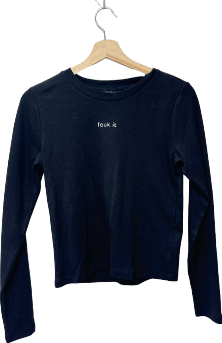 French Connection Black Long Sleeve T-Shirt UK L - Reliked