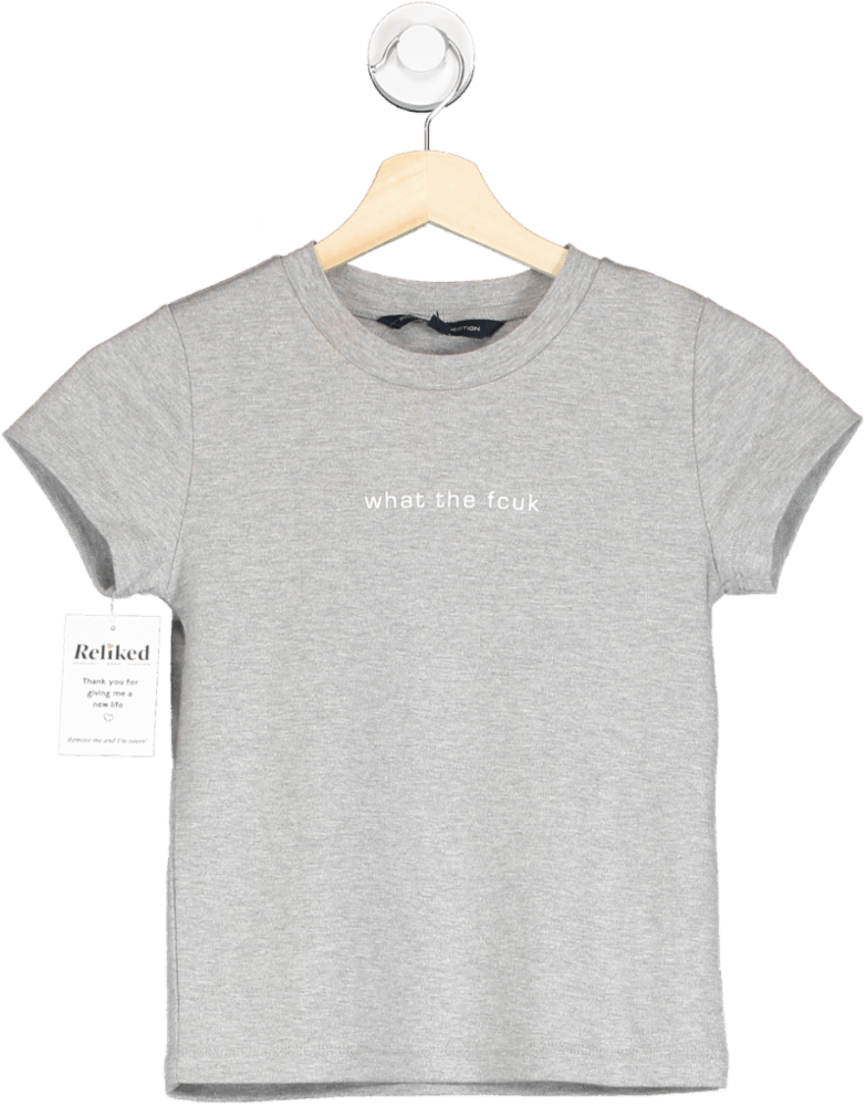 French Connection Grey 'What The Fcuk' T-Shirt XS - Reliked
