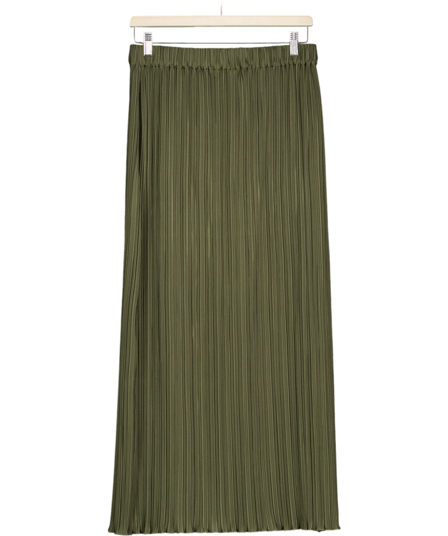 French Connection Niri Plisse Column Maxi Skirt - Khaki Green UK S - Reliked