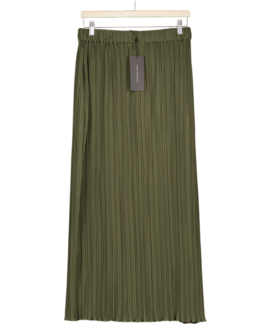 French Connection Niri Plisse Column Maxi Skirt - Khaki Green UK S - Reliked