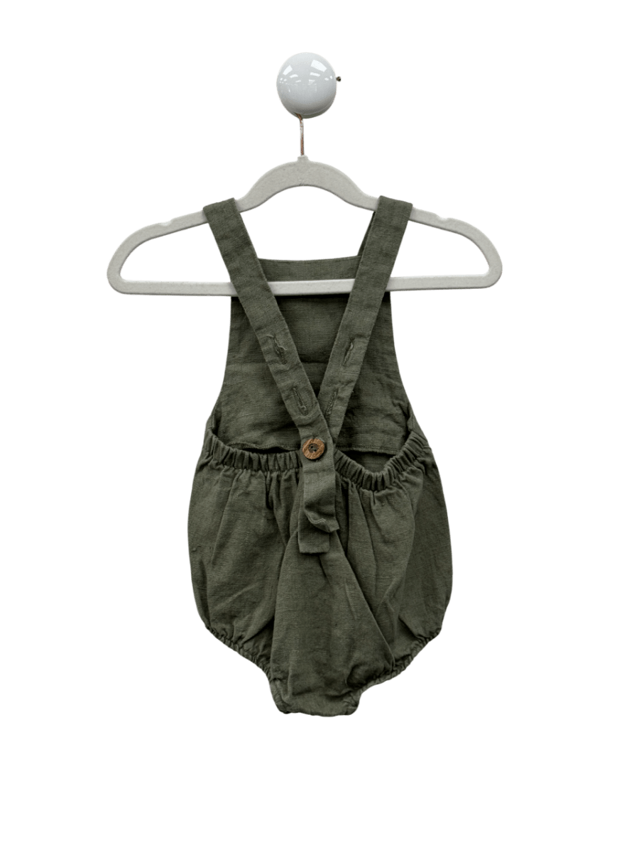 Freya Lillie Sage Green Organic Linen Romper 1 Year - Reliked