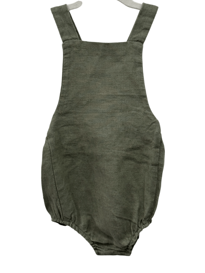 Freya Lillie Sage Green Organic Linen Romper 1 Year - Reliked