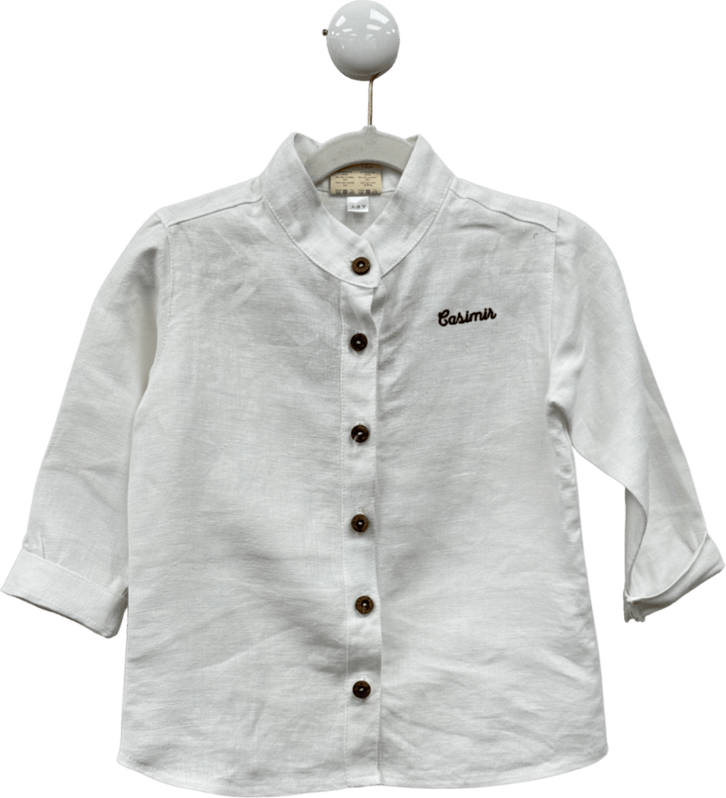 Freya Lillie White Organic Linen Personalised "casimir" Mandarin Shirt 2 Years - Reliked