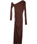 Friend of Audrey Chocolate Brown Long Sleeve Ruched Maxi Dress UK 6 - Reliked