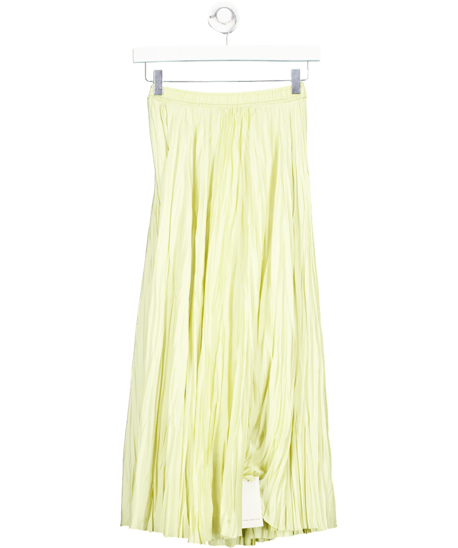 Front Row Shop Butter Yellow Pleated Midi Skirt UK S - Reliked