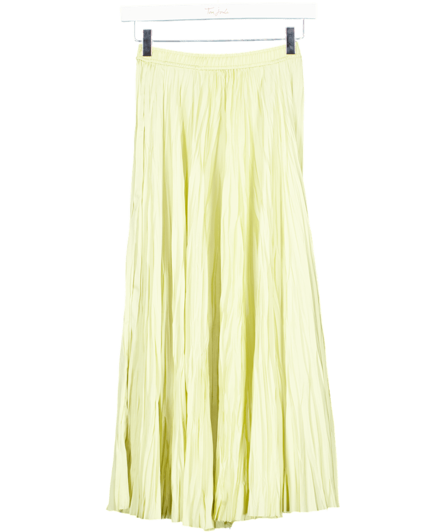 Front Row Shop Butter Yellow Pleated Midi Skirt UK S - Reliked