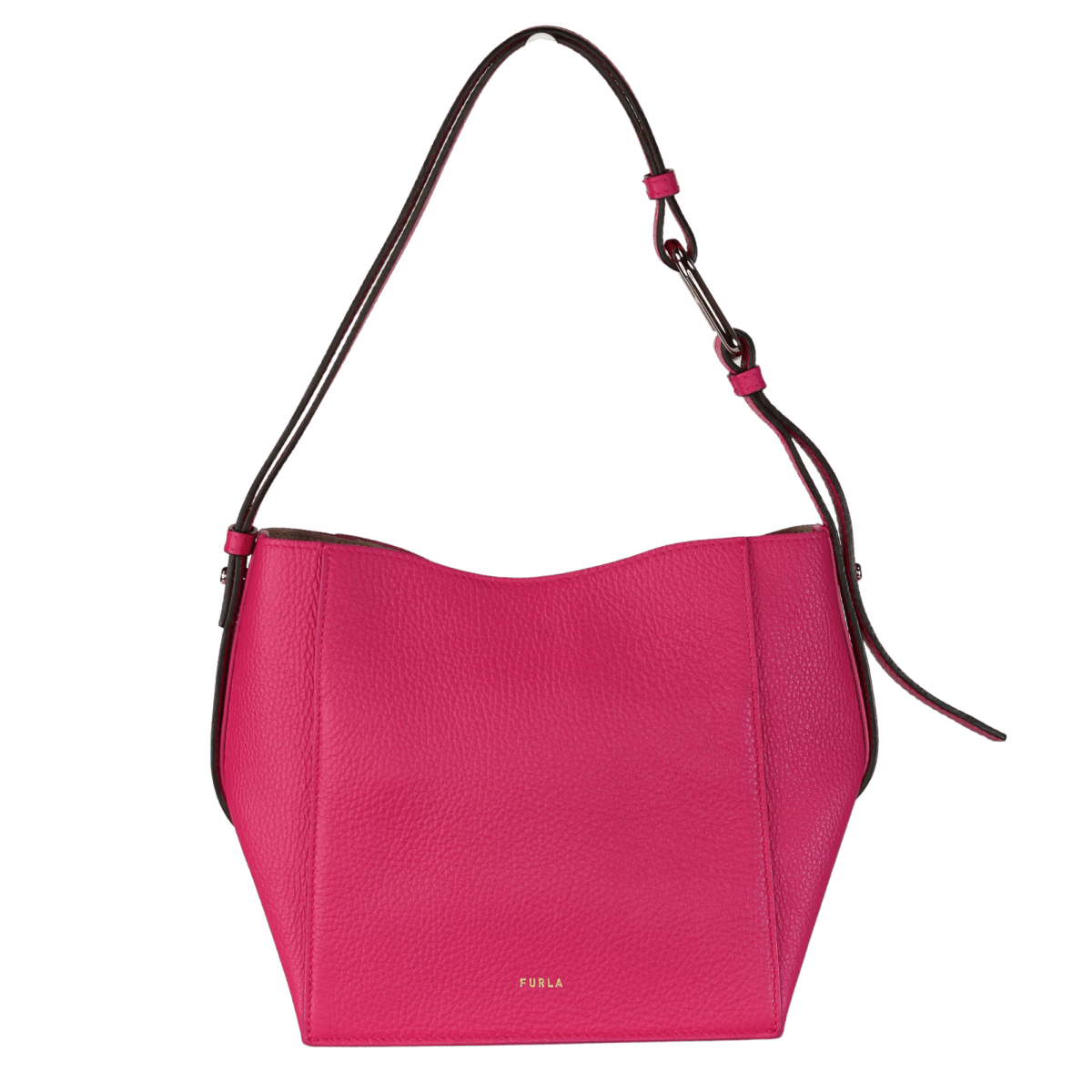 furla Pink Luxury Pebbled Leather Shoulder Bag With Gold Logo Hardware - Reliked