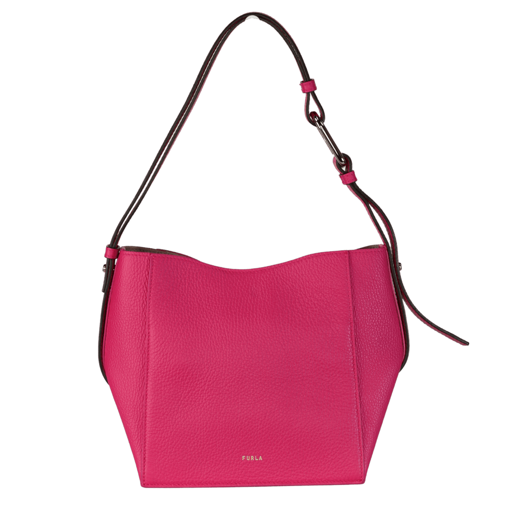 furla Pink Luxury Pebbled Leather Shoulder Bag With Gold Logo Hardware - Reliked