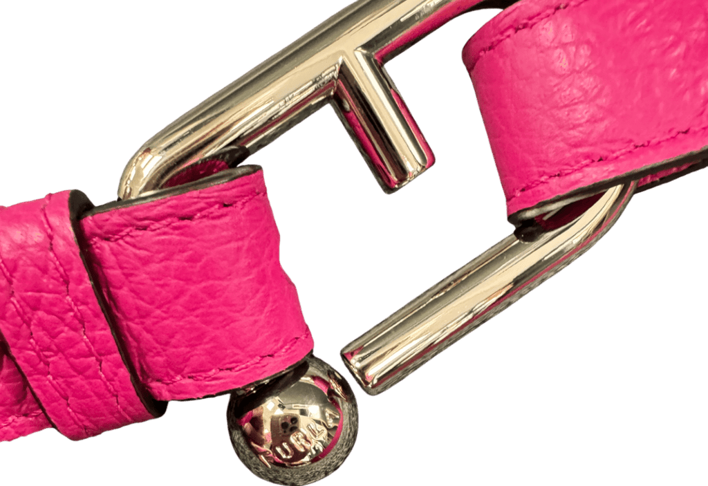 furla Pink Luxury Pebbled Leather Shoulder Bag With Gold Logo Hardware - Reliked