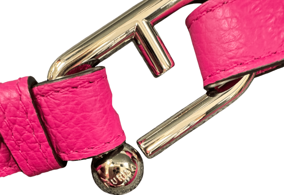 furla Pink Luxury Pebbled Leather Shoulder Bag With Gold Logo Hardware - Reliked