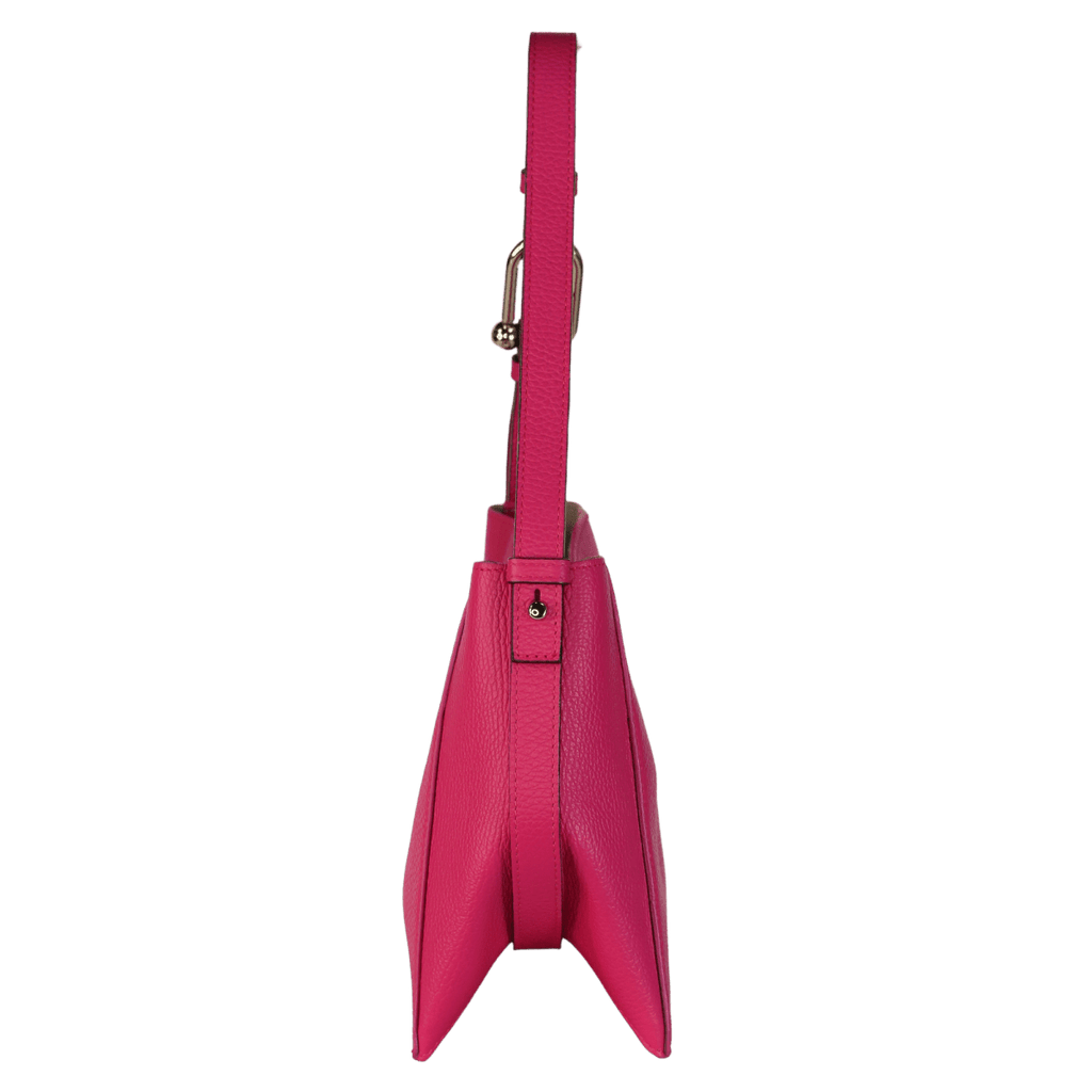 furla Pink Luxury Pebbled Leather Shoulder Bag With Gold Logo Hardware - Reliked