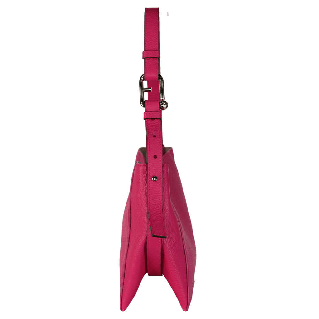 furla Pink Luxury Pebbled Leather Shoulder Bag With Gold Logo Hardware - Reliked