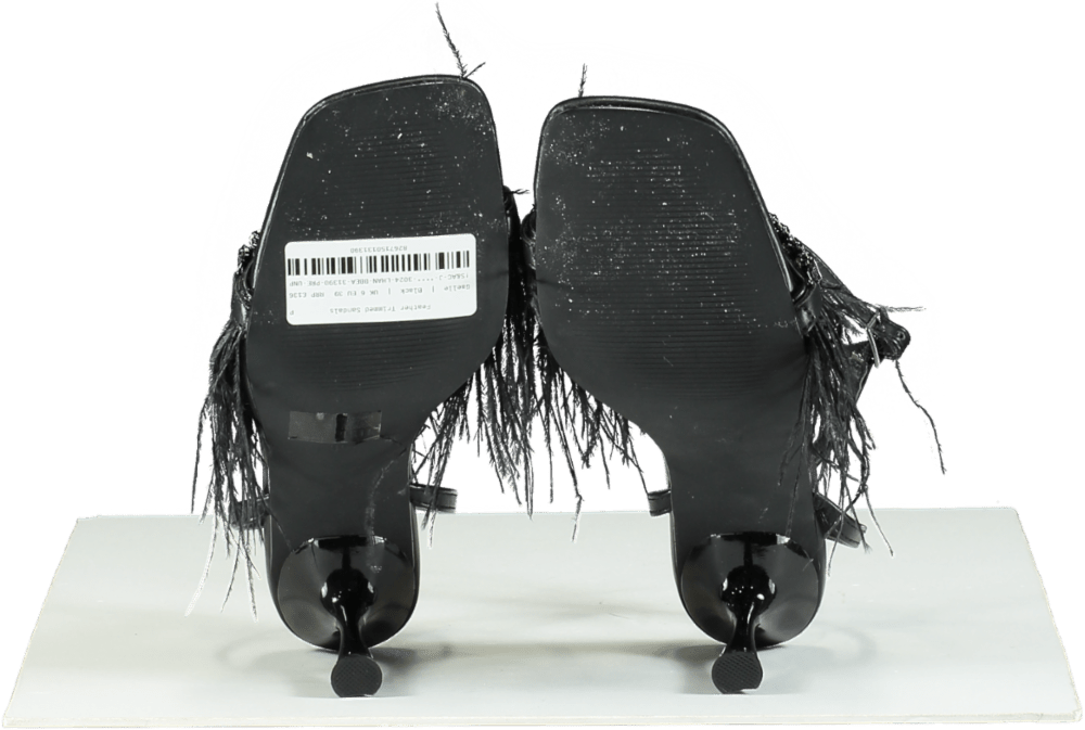Gaelle Black Feather Trimmed Sandals UK 6 EU 39 👠 - Reliked