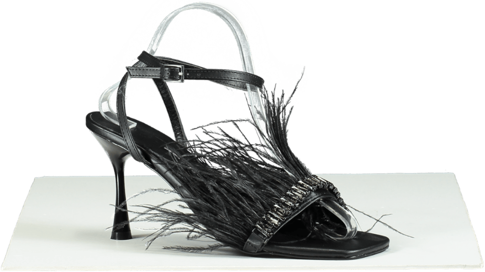 Gaelle Black Feather Trimmed Sandals UK 6 EU 39 👠 - Reliked