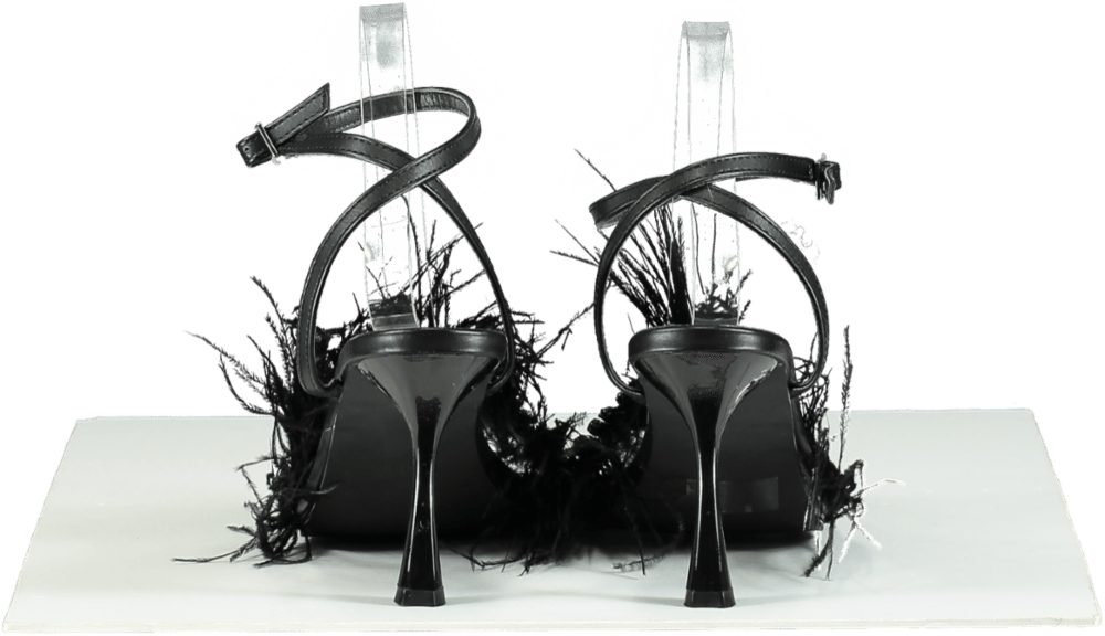 Gaelle Black Feather Trimmed Sandals UK 6 EU 39 👠 - Reliked